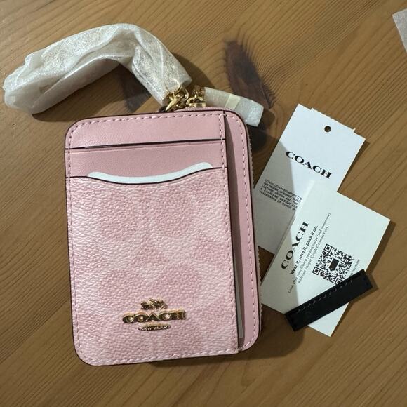 💗Coach Zip Card Case In Signature Canvas Power Pink - Picture 6 of 9